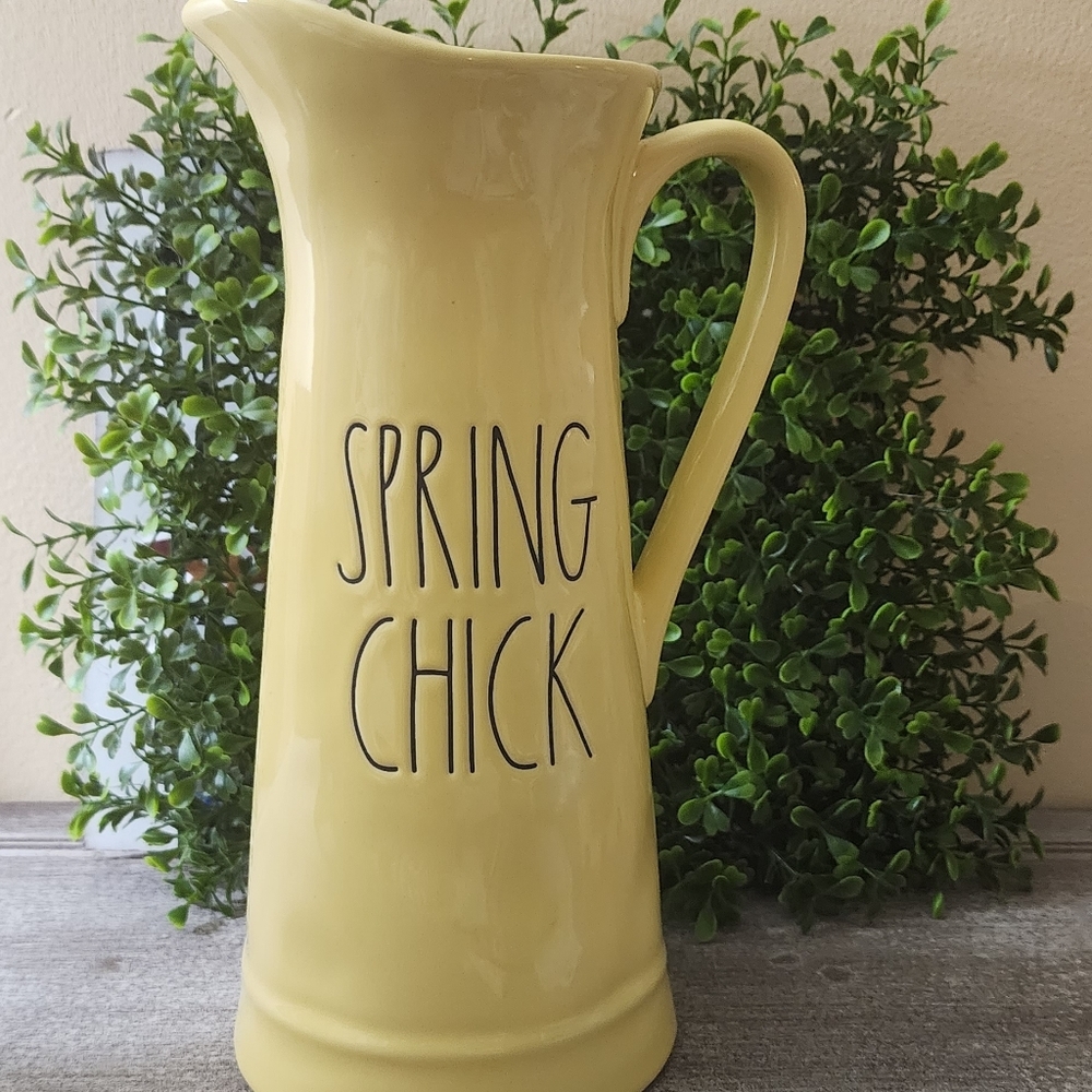 Rae Dunn 11" Tall Pitcher Spring Chick Ceramic Yellow w/ Dimples NWOT